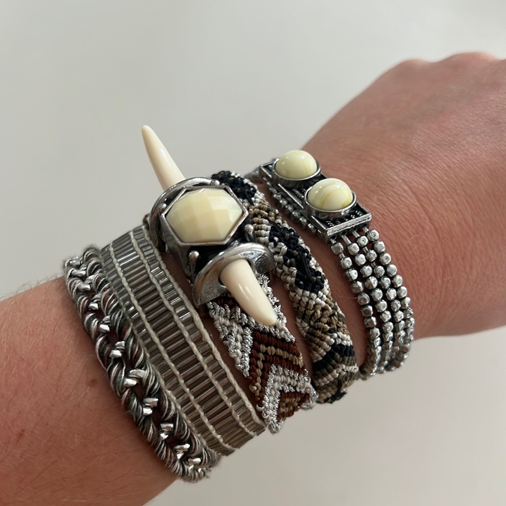 Silver and Cream Beaded Bracelet Set